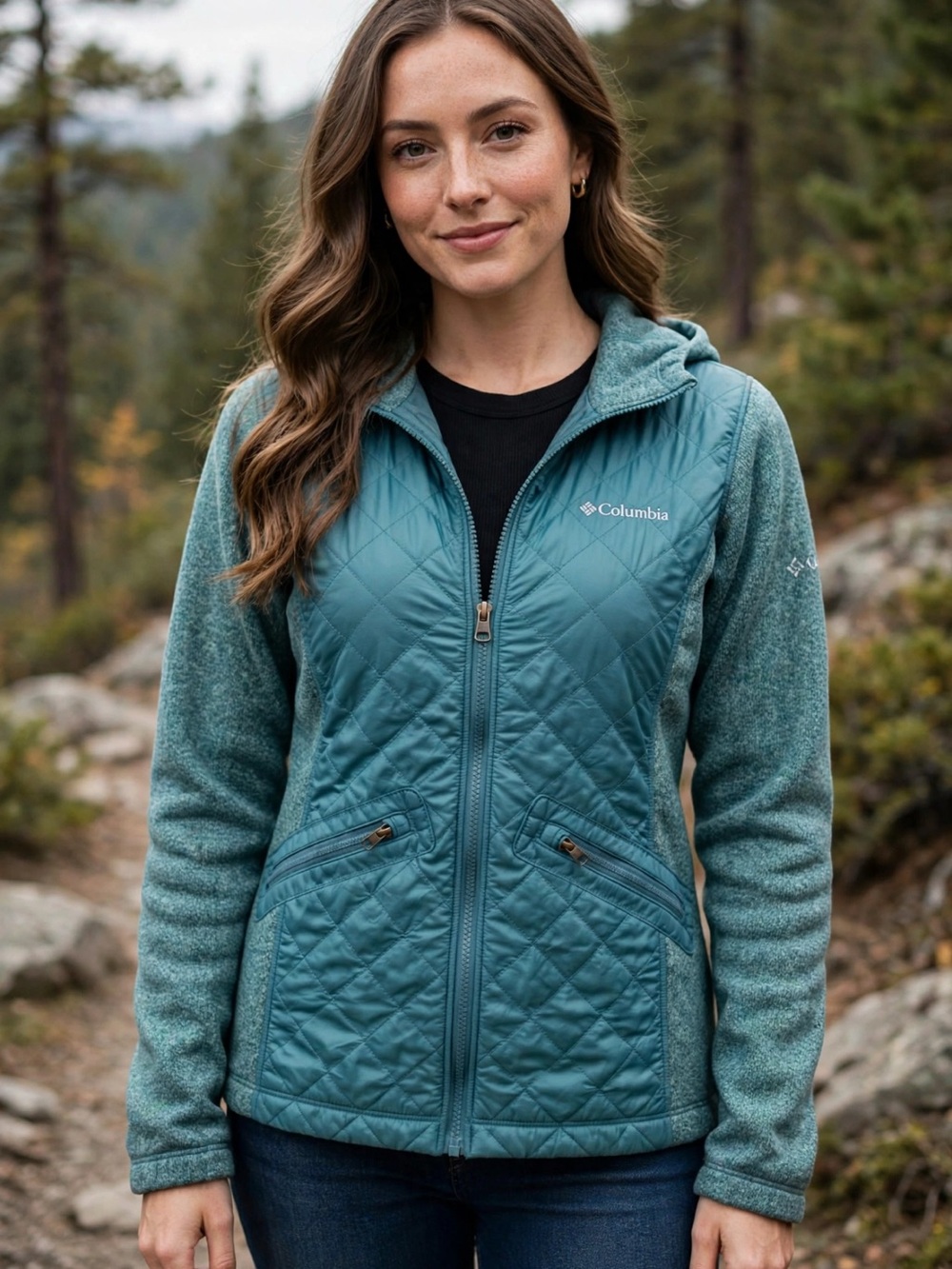 Columbia Teal Quilted Hybrid Full-Zip Jacket